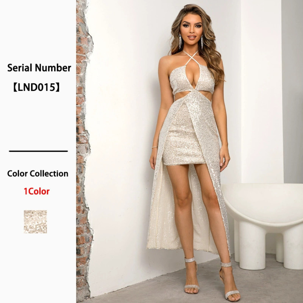 Sequin Spaghetti Strap Sexy Backless Bodycon Mini Party Dress